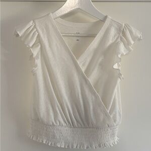 Girls White Ruffle Sleeve Wrap Top